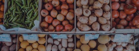 Baskets of vegetables in market